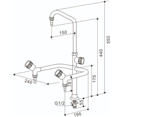 Solid Brass PP Handle Triple Outlet Laboratory Faucet